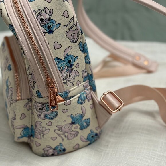 🎒 Disney Parks Loungefly Stitch & Angel Mini Backpack – Pastel Hearts Print - Picture 7 of 8